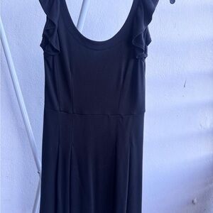 LOFT Elegant Black Ruffle Midi Dress